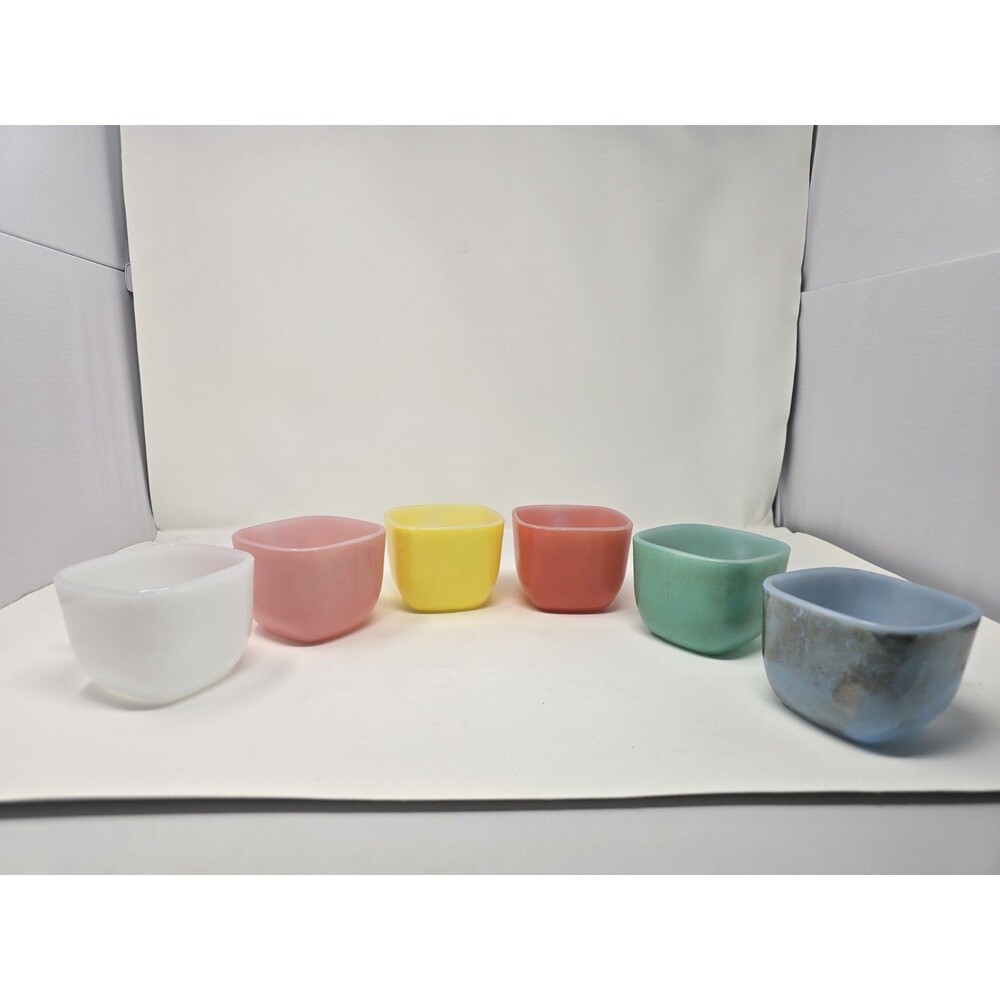Vintage 1950s Glasbake Square Lipton Soup Mugs - set of 6